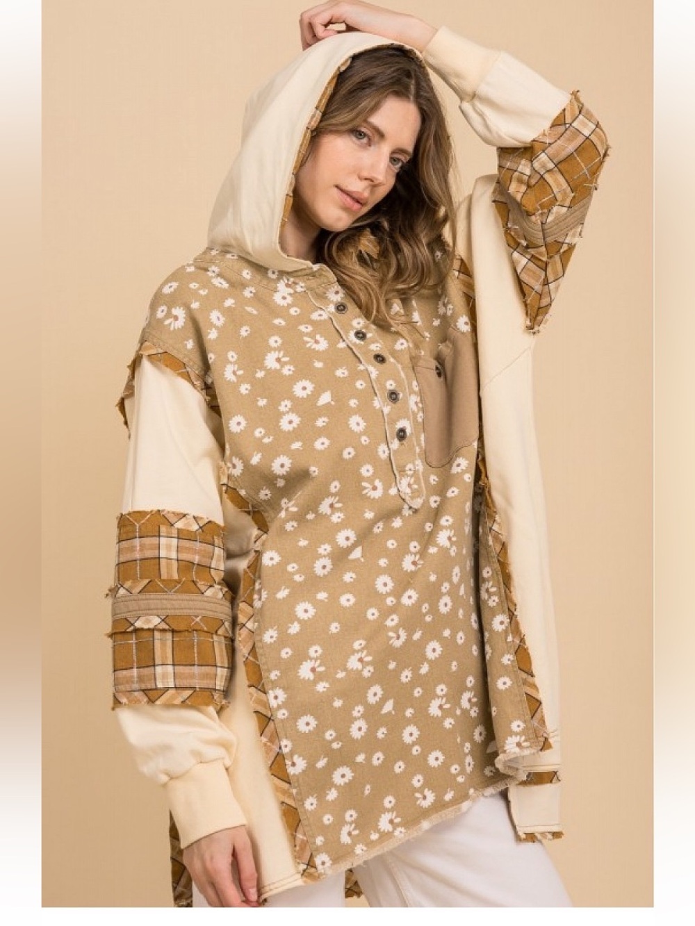 BlueVelvet Floral Hooded Pullover Sweatshirt